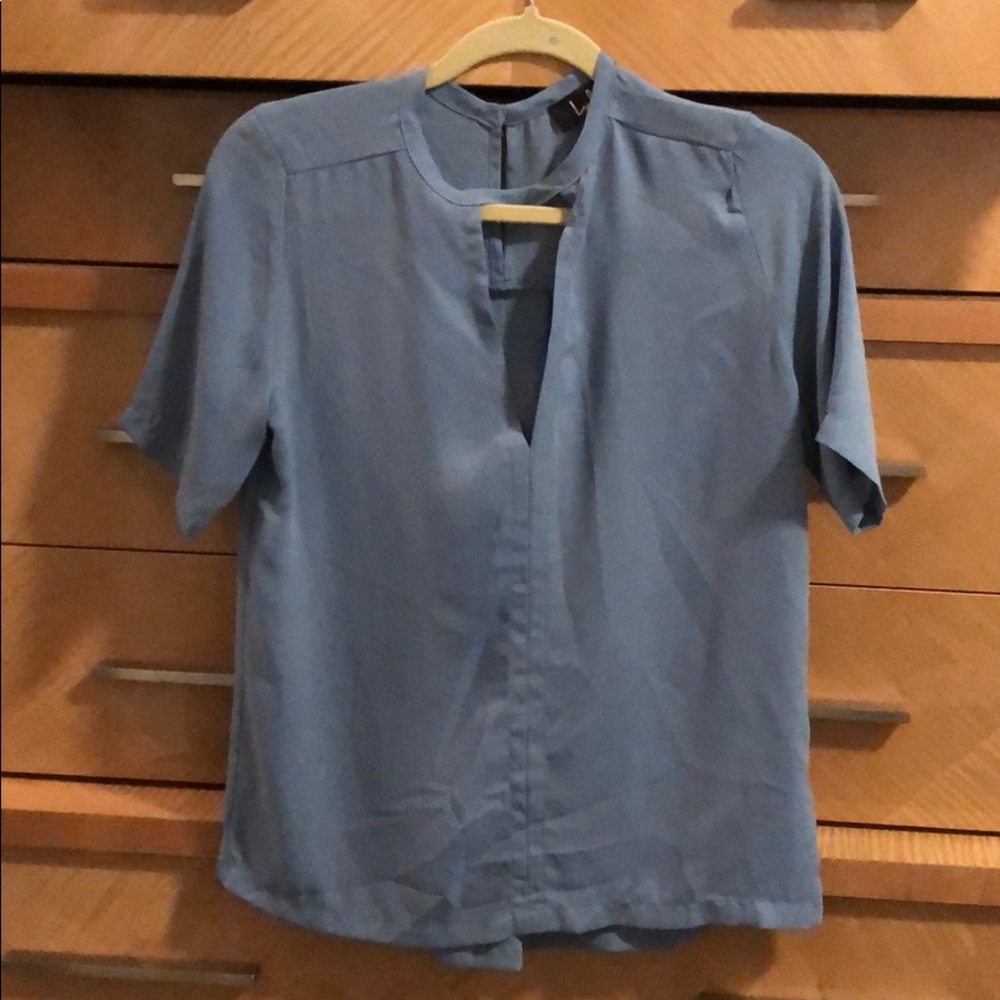 Slate blue keyhole cutout shortsleeved blouse